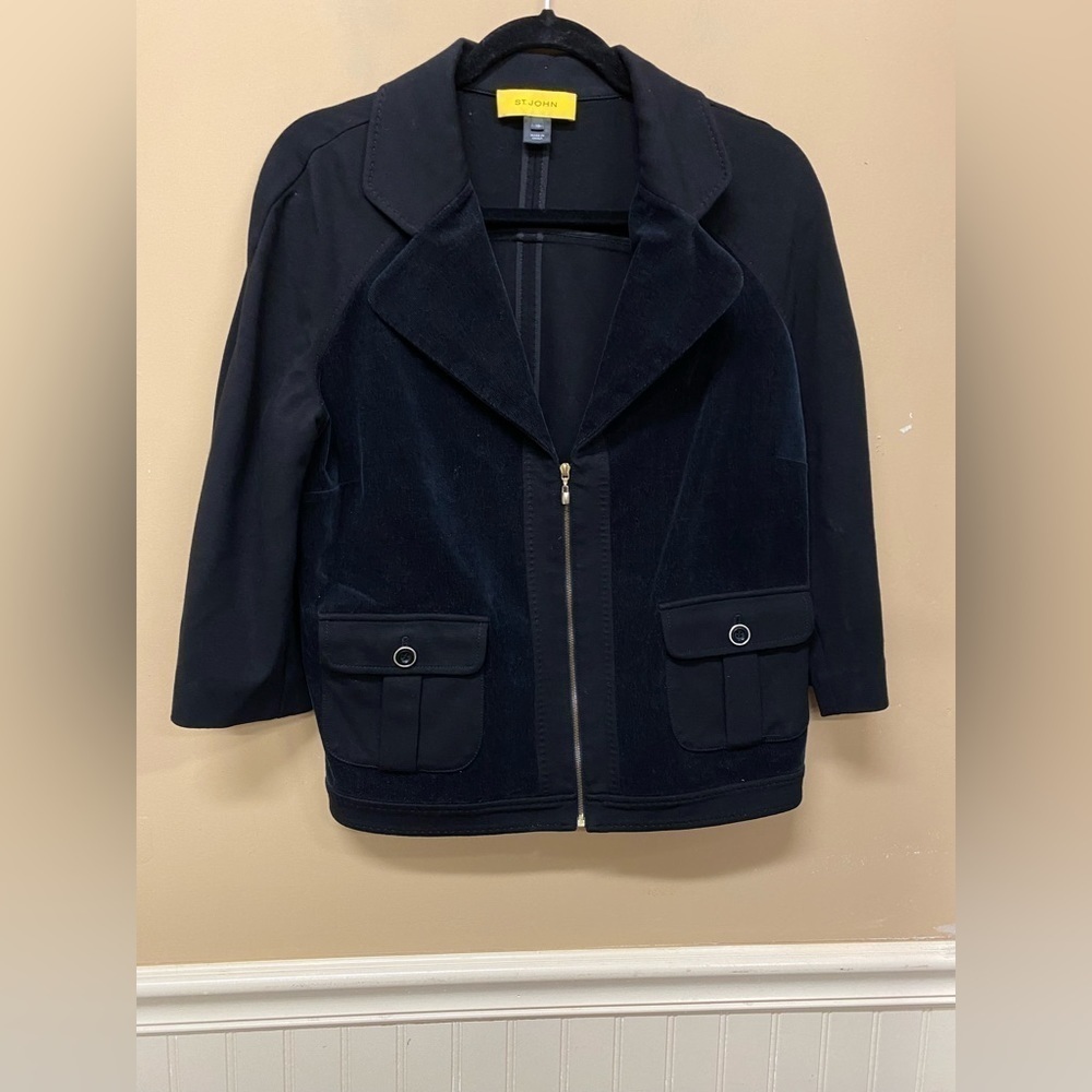 St John Sport Yellow Label Black Corduroy Jacket Size 10